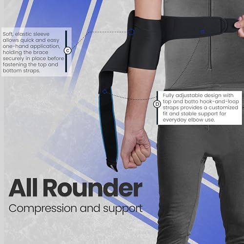 Adjustable Elbow Brace | Double Strap Elbow Compression Sleeve for Tendonitis, Sprains, and Strains | Arm Brace/Tennis Elbow Brace for Men and Women with Targeted Compression and Relief