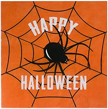 Happy Halloween Party Napkins - Orange Black Spider Paper Lunch Napkins, Unfolded 13x13 inches, 2-Ply, 60 count