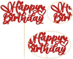 Gyufise 1 Pack Red Glitter Happy Birthday Cake Topper with Love Heart Glitter Valentine's Day Cake Picks Love Theme Baby Shower Kids Birthday Party Cake Decorations Supplies