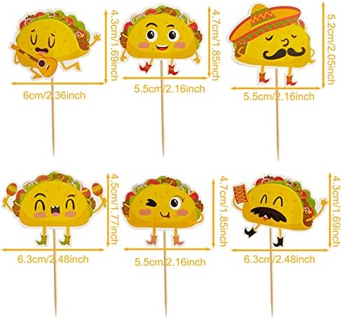 24Pcs Taco Bout Cupcake Toppers Mexican Fiesta Festival Treat Cake Picks for Cinco de Mayo Birthday Party Decorations Supplies