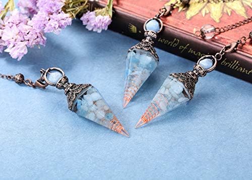 Jovivi Healing Crystal Pendulums for Dowsing Divination 6 Facted Hexagonal Pointed Cone Resin Chip Stones Reiki Wicca Spritual Gemstone Chakra Energy Pendant with Chain