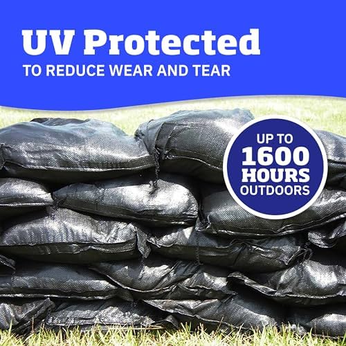 DURASACK Heavy Duty Sand Bags with Tie Strings Empty Woven Polypropylene Sand-Bags for Flood Control with 1600 Hours of UV Protection, 50 lbs Capacity, 14x26 inches, Black, Pack of 100