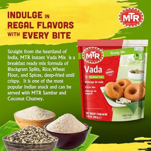 MTR Instant Vada Mix - Ready to Cook Authentic Indian Breakfast, Lunch, Dinner or Snack Meal - No Added Preservatives - A Quick & Easy Recipe Suitable for Vegetarians - (200g, Pack of 6)