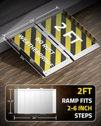 2 FT Portable Wheelchair Ramp, 800LBS Capacity Foldable Aluminum Handicap Ramps with Handle, Ramps for Wheel Chairs for Home Steps, Doorway, Threshold, Front Porch, Entry (Yellow-Black, 2FT)