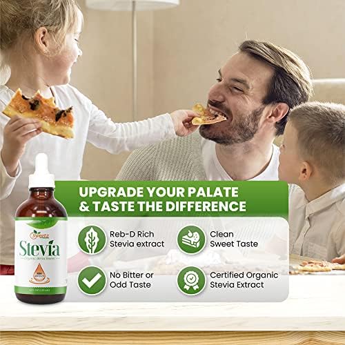 Liquid Stevia Drops – Made from Reb-D Rich Organic Stevia Extract – Concentrated Liquid Sweetener for Drinks, Food, and Pastries, No Calories, and No Carbs – 4 FL OZ Glass Bottle (800 Servings)