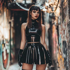 Black Latex Fashion Pleated Skirt for Women,Natural Rubber High Waist Skirt Handmade,Latex Theme Party Costume