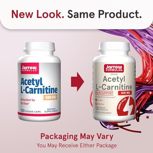 Jarrow Formulas® Acetyl L-Carnitine 500 mg, Dietary Supplement, Amino Acid Support for Brain Health and Antioxidants, 120 Veggie Capsules, 120 Day Supply