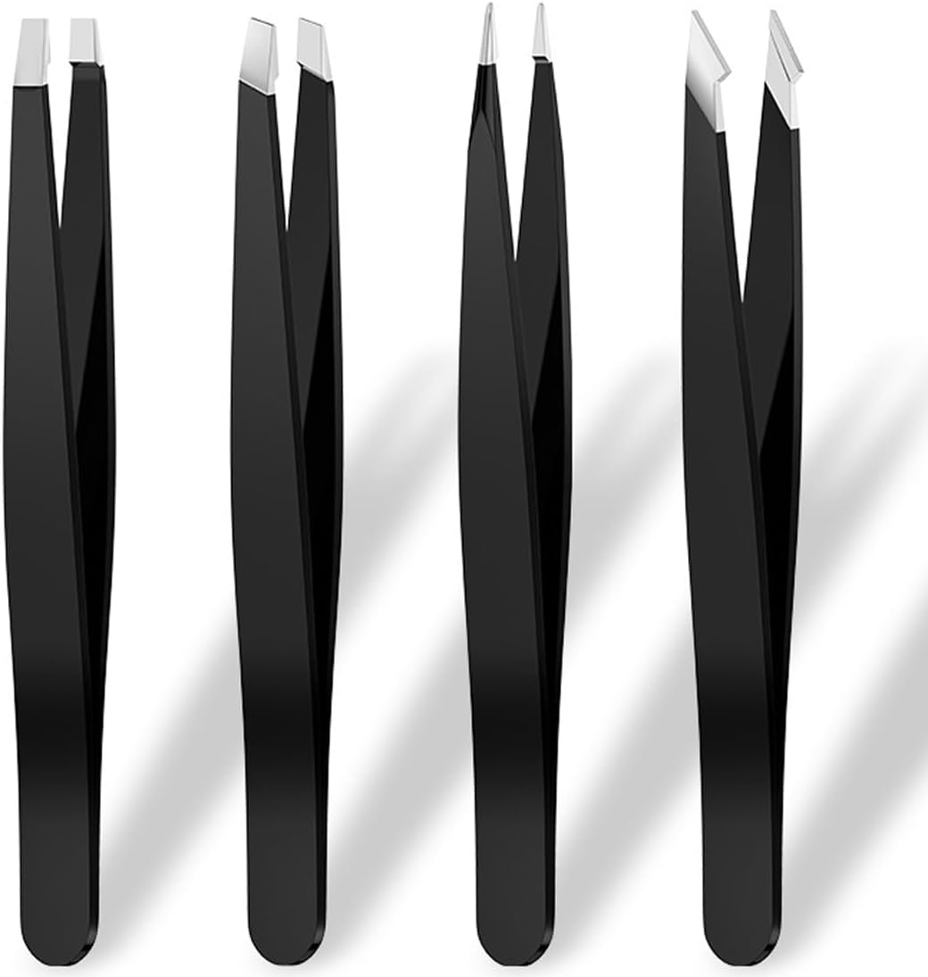 4 PCS Stainless Steel Tweezers, Precision Ingrown Hair Splinter Blackhead Remover