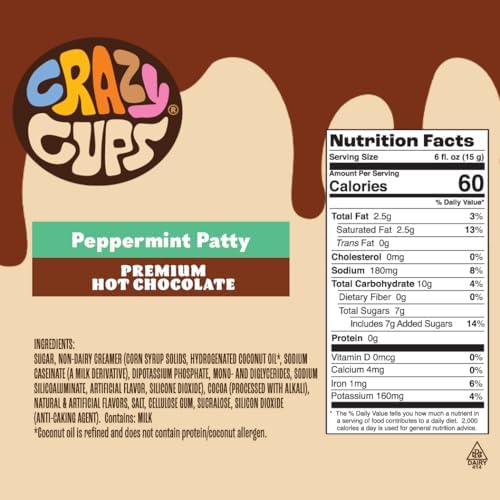 Crazy Cups Seasonal Hot Chocolate, Peppermint Patty Premium Hot Chocolate Hot Cocoa, Single Serve Cups for Keurig K Cup Brewers, 22 Count