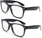 2 Pairs Retro Square Trendy Style Reading Glasses - Comfortable Readers Magnification With Spring Hinge (Black, 2.00)