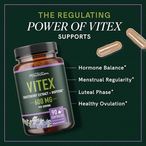 Vitex Chasteberry Supplement 600mg | Agnus Castus for Women's Hormone Balance, Menopause, Menstrual Regularity & Hormonal Acne* | Certified Gluten-Free, Vegetarian | 90 Capsules, 3-Month Supply