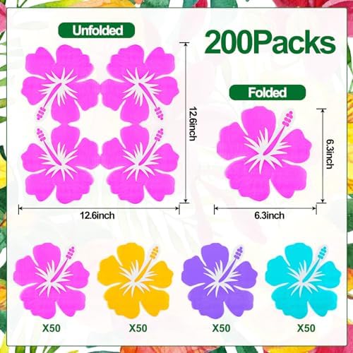 200 Pack Hawaii Laua Paper Napkins Tropical Luncheon Disposable Napkins Hawaii Hibiscus Beverage Napkins for Beach Summer Hawaiian Luau Party Supplies Tableware Decorations