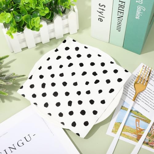 Whaline 100Pcs Black and White Napkins Black Dots Paper Napkin 3ply Polka Dots Disposable Luncheon Napkin Dessert Dinner Hand Napkin for Wedding Baby Shower Birthday Party Decorations, 6.5 x 6.5 Inch