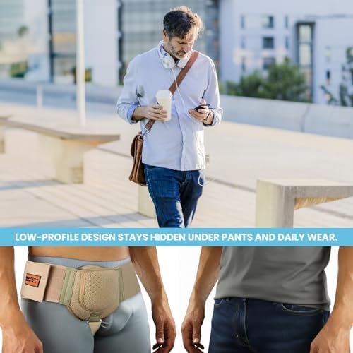 Everyday Medical Inguinal Hernia Support Belt for Men I Fits Left or Right Side I Post Surgery Men and Womens Hernia Support Truss for Inguinal, Groin Hernias I Adjustable Waist Strap I Beige | S/M