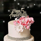 5th Anniversary Party Decoration Gold Glitter 5th happy Anniversary Cake Topper