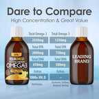 Triple Strength Omega 3 Fish Oil Supplements (2980mg), Wild Caught Fishoil, High EPA & DHA Liquid Fish Oil Omega 3 with Vitamin D, 2000mg EPA and 650mg DHA, 7.60floz (225ml), Lemon Flavor