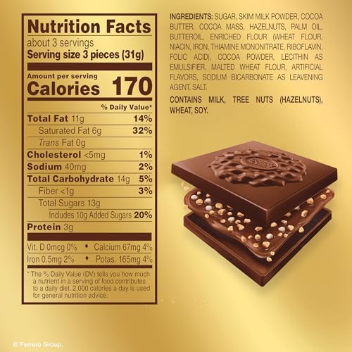Ferrero Rocher Premium Assorted chocolate squares, Individually Wrapped Chocolates, Great for Sharing or Gifting, 3.7 oz (Pack of 2)