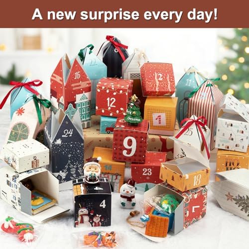 DIY Christmas Advent Calendar Boxes to Fill, 25 Numbered Empty Advent Calendar Houses Boxes, 2025 Countdown Advent Calendars Surprise Gift Boxes for Kids Family Friends, XMAS Holiday Decor -25 Designs