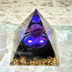 Moonstone Crystal Orgone Pyramid Ogan Crystal Energy Tower, Nature Reiki Chakra Crushed Stone Jewelry, Crystal Pyramid for Home Decor (Taichi Starry Sky)