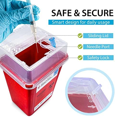 Sharps Containers for Home Use, Needle Disposal, Sharps Disposal, Small Biohazard Containers - 1 Quart