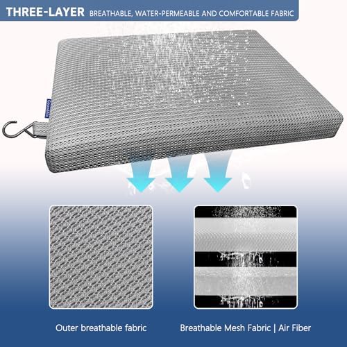 Gooo&Ma Non-Slip Waterproof Shower Seat Cushion Bathtub Pillow Shower Chair Bench Bathtub Cushion - with 3D Mesh & Hook - Bath Pillow，for Elderly，Pregnancy - Washable and Quick Drying(Gray)