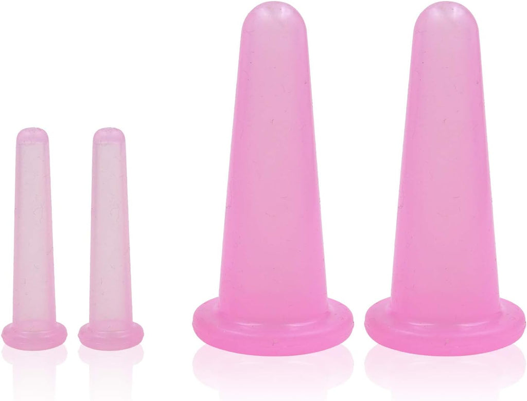 4 Pcs Facial Cupping Set,Natural Silicone Facial Massage Cup for Body,Face,Neck,Back,Eye Massage,Vacuum Tank,Perfect for Body,Facial Care,Anti-aging Beauty Tool(2 Small&2 Large, Pink)