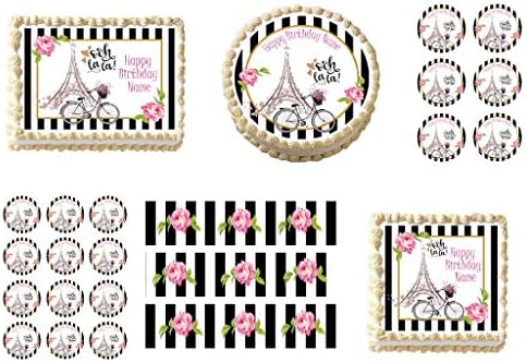 Paris France Eiffel tower Set of 3 Edible pre-cut Cake strips side border Birthday Party Decoration.