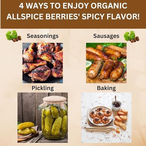 SPICY ORGANIC Pure Organic Allspice Berries Whole 16 oz. – Certified USDA Organic - Premium Pimento Seeds and Peppers for Baked Goods, Pickles, Marinades, Stews, and Sauces.
