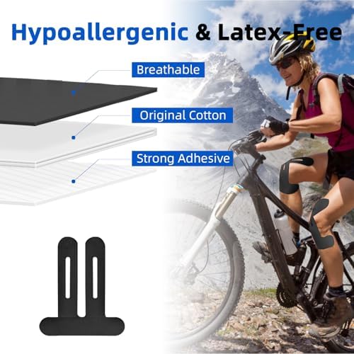 Precut Kinesiology Tape for Knees, 10 Pcs - Knee Support & Stability, Knee Pain Relief Athletic Tape - Waterproof & Elastic, Breathable Hypoallergenic Latex-Free Tape, Black