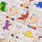 GOGREENWOVEN 24 Pack Dinosaur Party Favors for Kids - DIY Dinosaur Wood Painting Craft Kit with Thank You Cards - Dino Birthday Goodie Bag Fillers & Art Supplies for Boys and Girls