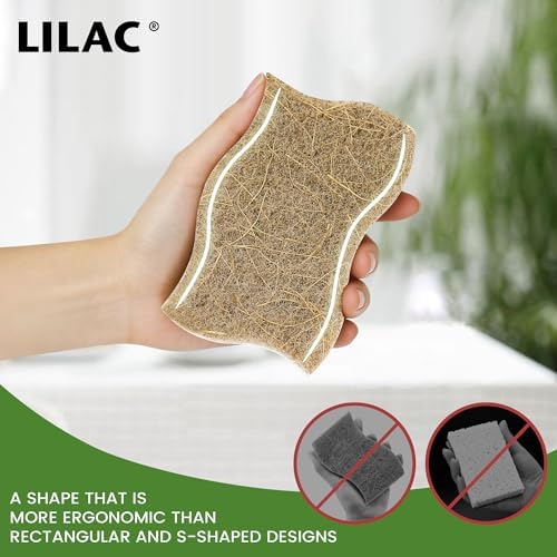 LILAC 12 Pack Natural Cellulose Sponges for Dishes - Non-Scratch Kitchen Scrub Sponges - 100% Biodegradable & Eco-Friendly Cleaning Sponges for Non-Stick Cookware, Bathroom & Household