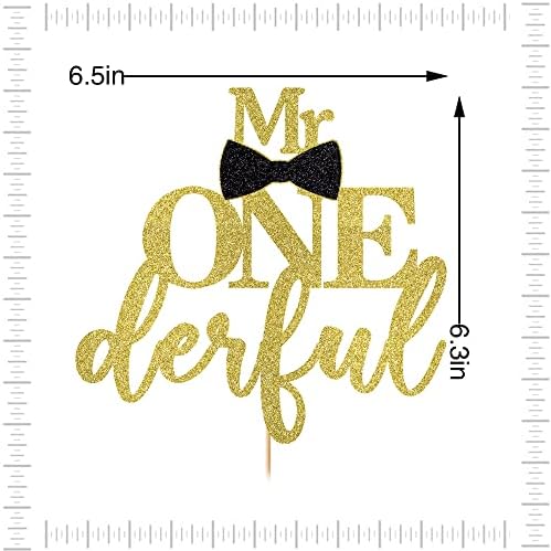 Mr Onederful Cake Topper,Baby Boy 1st Birthday Cake Topper, Bow Tie First Birthday Boy Baby Shower Party Cake Decorations Supplies (Gold Glitter)