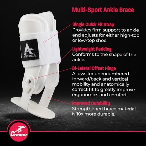 Active Ankle T2 Ankle Brace, Rigid Ankle Stabilizer for Protection & Sprain Support for Volleyball, Cheerleading, Ankle Compression Braces for Men & Women, White, Large