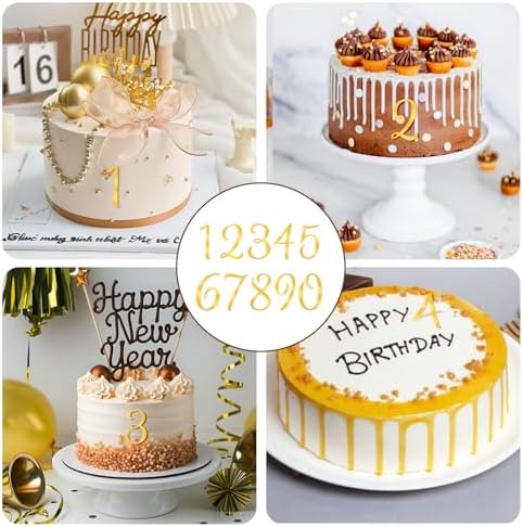 Tyqour 20 Pcs Gold Shiny Acrylic Number Cake Toppers 0-9 Number for Cake Topper DIY Handmade Cakes Sign Decorations for Birthday Party Wedding Anniversary
