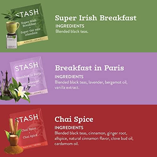 STASH Black Tea Variety Pack – Caffeinated, 6 Boxes of 18-20 Tea Bags Each – Orange Spice, Peach, Double Bergamot Earl Grey, Chai Spice, Super Irish Breakfast & Breakfast in Paris