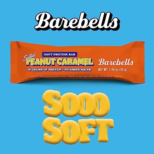 BAREBELLS Soft Protein Bars Salted Peanut Caramel - 12 Count, Pack of 2 - Protein Snacks with 16g of High Protein - Chocolate Protein Bar with 2g of Total Sugars - Soft Protein Snack & Breakfast Bars