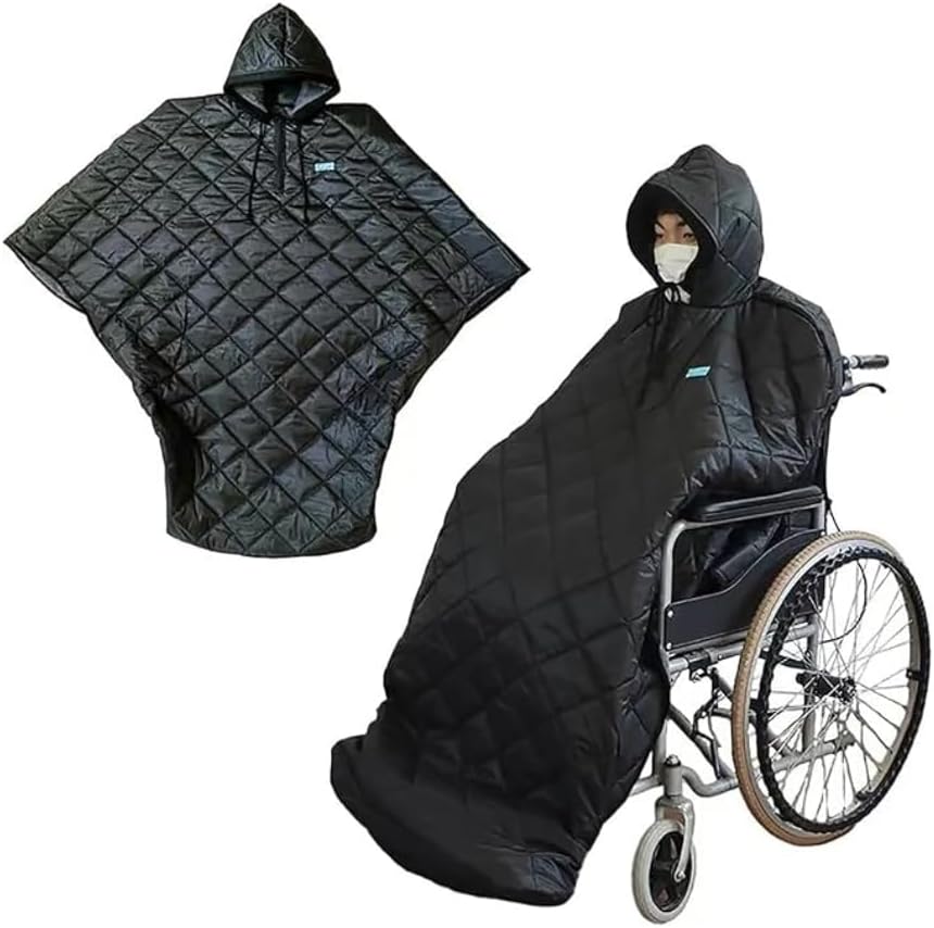 Waterproof Windproof Winter Full Body Warm Blanket, Fleece Lined Wheelchair Cosy Cover with Hood Rain Coat Poncho Cover for Adults Wheelchair Users Full Body Protection Blanket