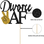 Maicaiffe Black Glitter Divorce AF Cake Topper - Divorce Party Sign - Broken Up, Free at Last, Bye Felicia, Newly Unwed Divorce Party Decorations