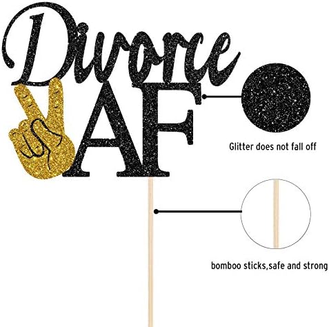 Maicaiffe Black Glitter Divorce AF Cake Topper - Divorce Party Sign - Broken Up, Free at Last, Bye Felicia, Newly Unwed Divorce Party Decorations