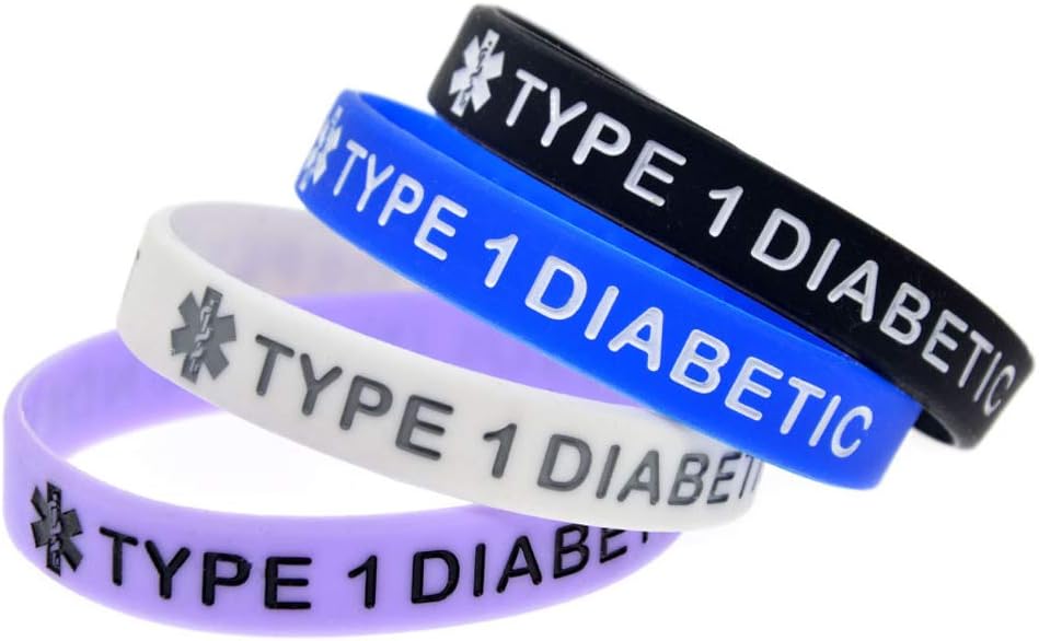 Adjustable Silicone Bracelet Type 1 Diabetic Message Alert Silicone Wristbands 4 Colors for All Ages