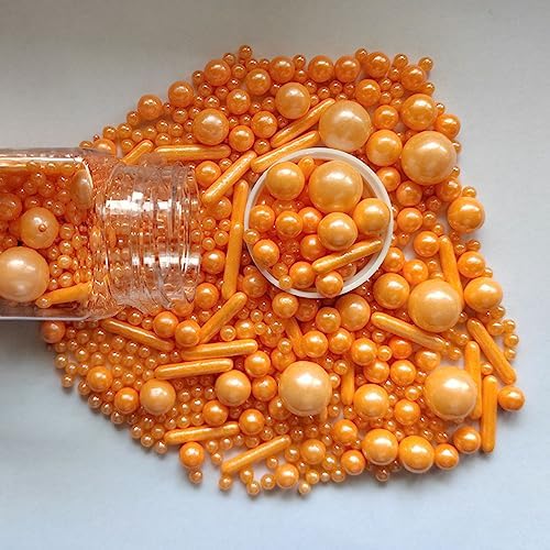 Edible Orange Pearl Sugar Sprinkles Candy Mix Size Baking Edible Cake Decorations Cupcake Toppers Cookie Decorating Wedding Party Valentine Halloween Christmas Supplies 100g/3.53oz