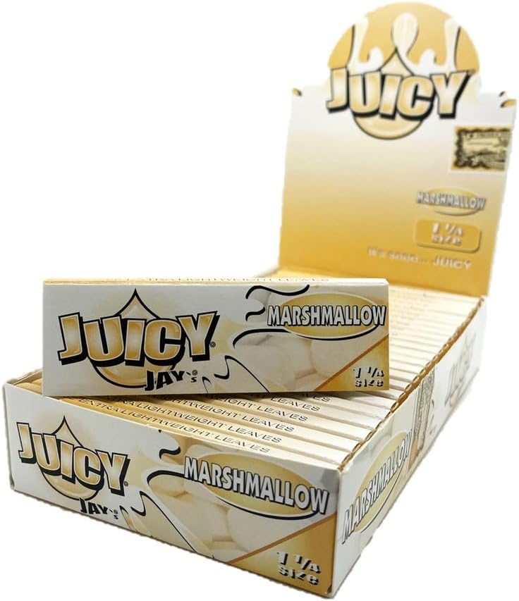 Juicy Jay's "Marshmallows" Flavoured Ssmoking Rolling Papers 1-1/4 Size- 1 Box Of 24 Booklets