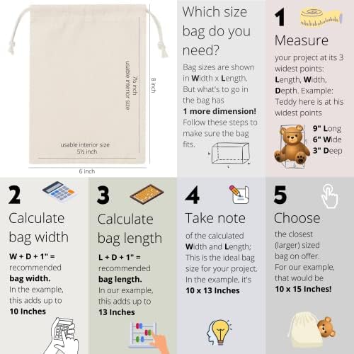Drawstring Bags 100 Percent Cotton Bulk Wholesale - Heavy Duty Quality Pack of 100 - Size 6 x 8 (Natural Unbleached Cotton - Double Drawstring)
