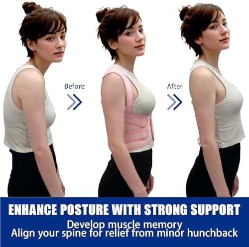 Posture Corrector for Women and Men - Adjustable Back Brace for Pain Relief - Enhances Posture and Provides Lumbar Support - Upper and Lower Back Straightener - Breathable Back Support (Pink, Large)