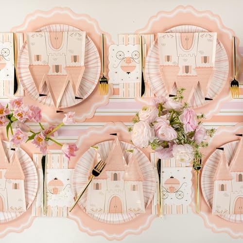 Princess Castle Plates, Shaped, Pink with Gold Foil Detail, Party Decoration, Birthday Celebration