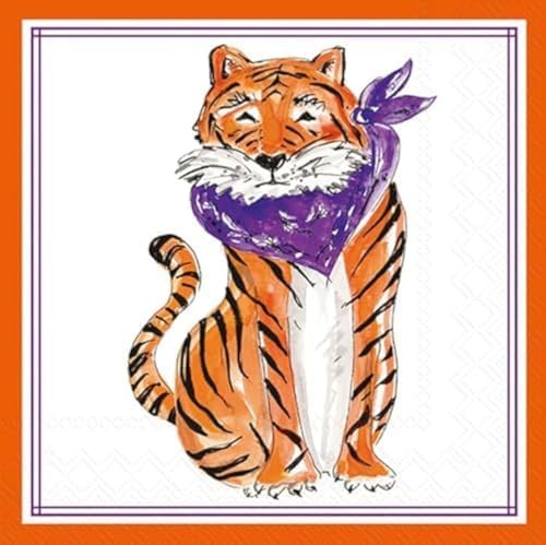 IHR Ideal Home Range Cocktail Napkins Rosanne Beck Hometown Pride Disposable 3-Ply Paper Party Napkin Pack, 5" x 5", Purple Sitting Tiger, 20-Count