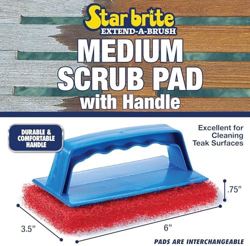 STAR BRITE Medium Red Scrub Pad with Interchangeable Handle - Versatile Cleaning for Most Tasks Including Aluminum Restoration, Teak & Fine Wood Cleaning (Red) Medium (040130)