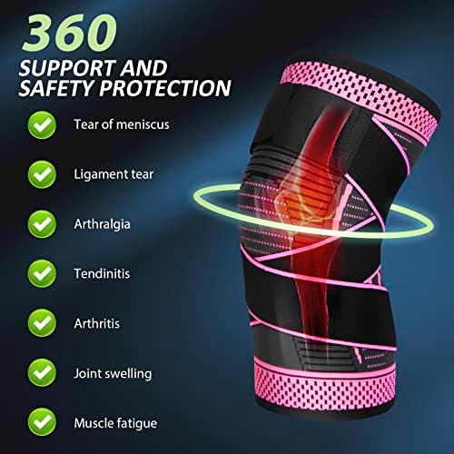 Adjustable Knee Support Brace 1 pack Compression Knee Sleeves for Men Women Use for Meniscus Tear, Arthritis, Tendinitis, Ligament Injury,Weight Lifting, Anti Slip Knee Brace (Rose Red, XX-Large)