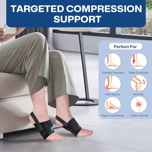 Arch Support Braces for Plantar Fasciitis Relief, Adjustable Compression Bands with Gel Pad Orthotics Inserts for Feet Flat, High & Fallen Arches, Foot Support(Anti-Slip Strips)