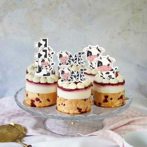 Rsstarxi 60 Pack Edible Cow 1st Birthday Cupcake Toppers Rice Paper Cow One Birthday Cupcake Picks for Cow Theme Baby Shower Kids First Birthday Party Cake Decorations Supplies